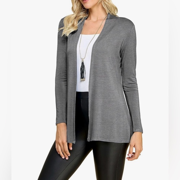 Open Front Drape Lightweight Duster High Low Hem Long Sleeve Cardigan -dark grey - Picture 1 of 7